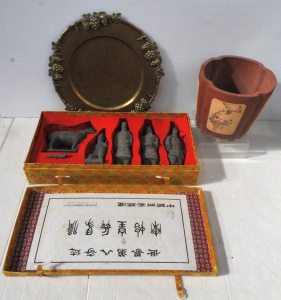 Lot 94 - 3 x Pieces of Vintage Oriental Items incl Outdoor Pot, Brass Serving Pl