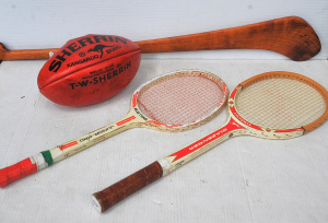 Lot 31 - Small lot - Vintage Sporting items - Sherrin VFA Approved Leather footb