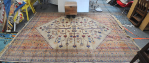 Lot 37 - Traditional Silk Rug & Industrial Style Bed Side Table w Metal Roll