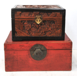 Lot 69 - 2 Vintage Oriental Boxes inc Small Sized Carved Camphor Wood Largest Me