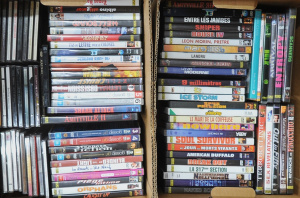 Lot 90 - 2 x Boxes of Mixed CDs & Mostly French Release DVDS incl Scanners,