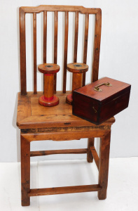 Lot 97 - 4 pces Vintage Wooden items inc Chinese Elm chair, Wooden box with bras