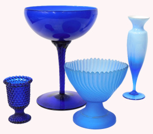 Lot 208 - Vintage Group Lot of Blue Art Glass and Others inc Large Italian Compo