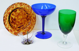 Lot 212 - 4 pces Glass inc Italian Cobalt blue pedestal bowl with twisted stem 2