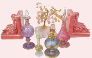 Lot 214 - Small Group Lot inc Eastern Glass Perfume Bottles & Capodimonte Po