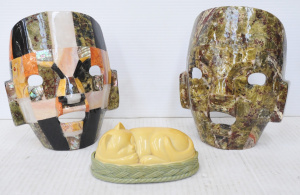 Lot 225 - Group Lot Mixed Vintage Items - incl 2 x Ceramic Aztec Masks & Avo