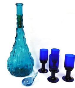 Lot 275 - Group lot of Mid Century Blue Glass inc Italian Teal textured Genie Bo