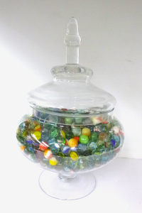 Lot 292 - Large vintage Glass Lidded Jar full of Vintage Marbles - heaps various