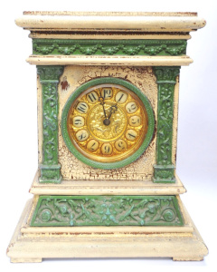 Lot 301 - Vintage Edwardian Mantle Alarm Clock - Cracked Cream paintwork with Gr