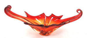 Lot 305 - Large vintage c1970s Art Glass Bowl - pulled & curled ends, Orange