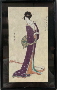 Lot 308 - Vintage c1930s Framed Japanese Woodblock Print - The Shamisen Player -