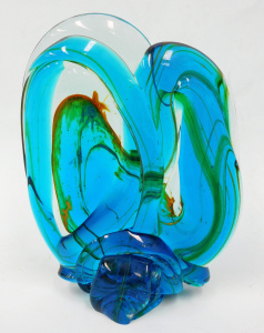 Lot 318 - Vintage signed Mdina Malta glass sculpture Clear, Blue & Green - F