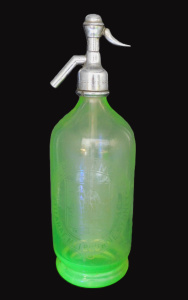 Lot 321 - Vintage E Rowlands Citrine Uranium Glass Soda Syphon - Frosted E Rowla