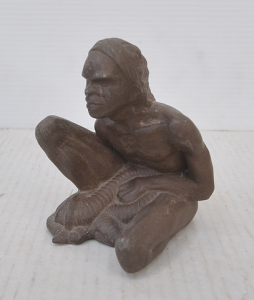 Lot 24 - Vintage Unsigned Australian Pottery Figure of a Seated Aboriginal Hunte