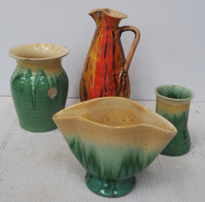 Lot 37 - 4 x Pces Remued Australian Pottery incl Branch Handled Hpainted Jug (Pa