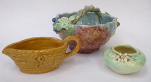 Lot 39 - 3 x Vintage Australian Pottery pces with applied decoration incl Castle