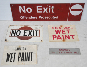 Lot 35 - Group lot - Vintage Signs - old Enamel No Exit, Caution use your Safety