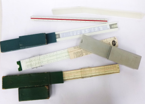 Lot 36 - 4 x Vintage Slide Rules inc, Faber Castell, Fuji & a triangular