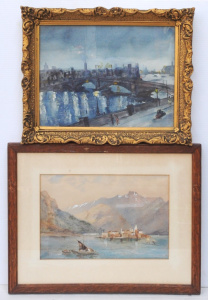 Lot 39 - 2 x Framed Unsigned European Watercolours - Lake Maggiore & Nocturn