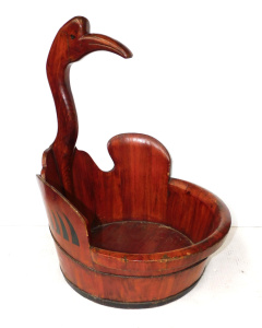 Lot 57 - Vintage Japanese Wooden Bucket with Crane Bird Shaped Handle Approx 575