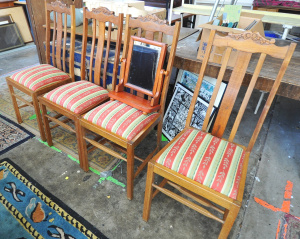 Lot 59 - Set of Four High back Blackwood Chairs & Pine Toilet Mirror