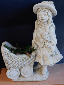 Lot 66 - Vintage Concrete Garden Ornament Planter - Girl with pram holding doll