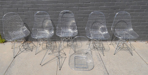 Lot 68 - 6 x Modern Chrome Metal Wire Dining Chairs w No Cushions After Eames -