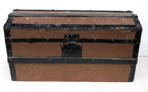 Lot 71 - Vintage Small Sized, Domed Top Travelling Trunk with Wooden & Metal