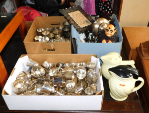 Lot 88 - 3 Boxes of EPNS inc Robur Teapot with Infuser, Art Glass etc