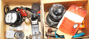 Lot 112 - 2 x Boxes of Mostly Electrical Tools incl Power Saw, Watt Meter, Alarm