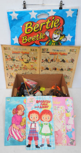 Lot 127 - Box lot of Vintage Kids Items incl Laminated Ginger Meggs, Raggedy Ann