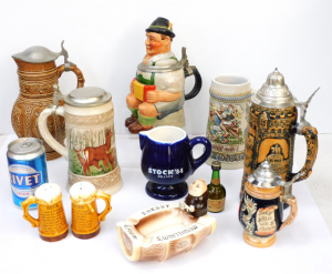 Lot 146 - Group lot of Pubanalia inc German & Brazilian Steins, Novelty acco