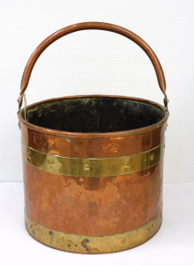 Lot 152 - Vintage Copper & Brass Coal Bucket - Brass Bands & Handle hing