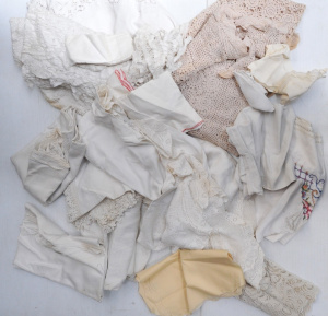 Lot 164 - Box lot of Vintage Assorted Napery incl Lace Pieces, Tea Towels, Embro