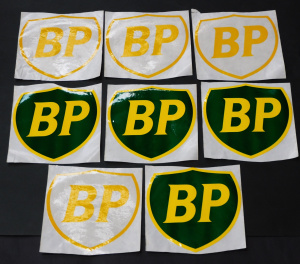 Lot 187 - Group lot of vintage BP Stickers inc Yellow on Green & Yellow on c