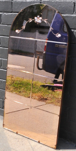 Lot 201 - Vintage Peach Glass Wall Mirror - Arched shape with bevelled panels &a