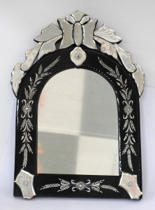 Lot 202 - Venetian Wall Mirror - Black glass surround with white Wheat & flo