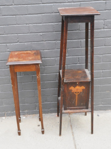 Lot 205 - 2 Arts & Crafts Oak Pedestals inc Square w spayed feet & 2 tie