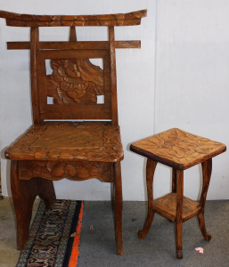 Lot 212 - 2 pces Vintage Carved wooden inc Chinese chair with carved back, seat