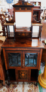 Lot 220 - Late Victorian Inlaid Rosewood Parlour Cabinet - Mirrored Back above G