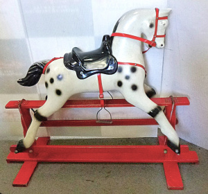 Lot 222 - C 1970s, Polythene (plastic) Rocking Horse with wooden rocking base by