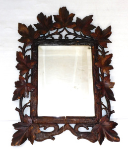 Lot 254 - Vintage c1900 Carved Wooden Wall Mirror - Bevelled glass with Carved b