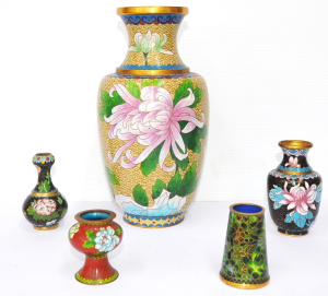 Lot 273 - 5 x Vintage Chinese & Japanese Cloisonne Vases various sizes &