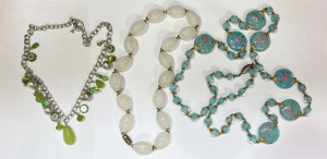 Lot 314 - 3 x Venetian glass necklaces - long with flat & round beads, lig