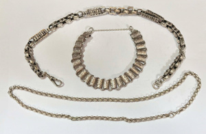 Lot 335 - 3 x silver jewellery - unusual chunky fob chain, belcher link chain &a