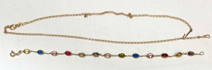 Lot 338 - 2 x pces 18ct ygold jewellery - bracelet with multi gemstones & ch