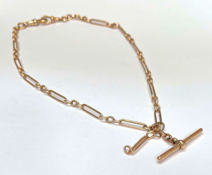 Lot 350 - c1910 9ct rose gold long link Fob chain - 45cms L - TW 27 3 grms