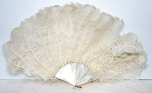 Lot 364 - c1900 mother-of-pearl & white Ostrich feather fan - repair sighted