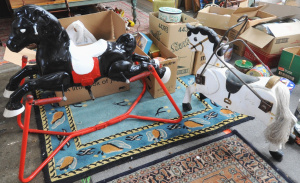 Vintage Mobo Rocking Horse & Wooden Painted Carousel Horse