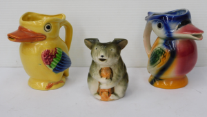 3 x Vintage Ceramic Jugs inc Japanese Kookaburra & Koala & English Kooka